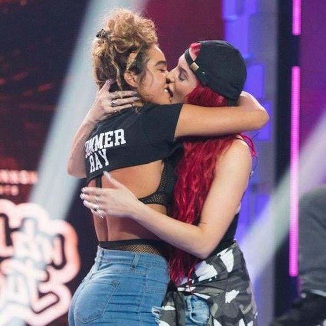 Caption: Justina Valentine kissing Sommer Ray on the sets of MTV "Wild...