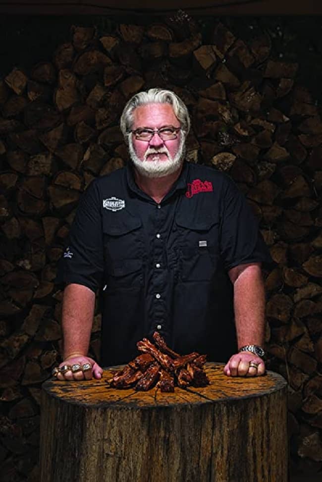 Myron Mixon with his barbecue meat source amazon